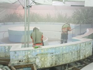 BEFORE Hanmer SENSATION pools being sandblasted 22 3 17
