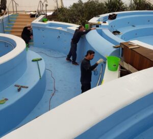 Hanmer Sensation Pools being lined with Fibreglass