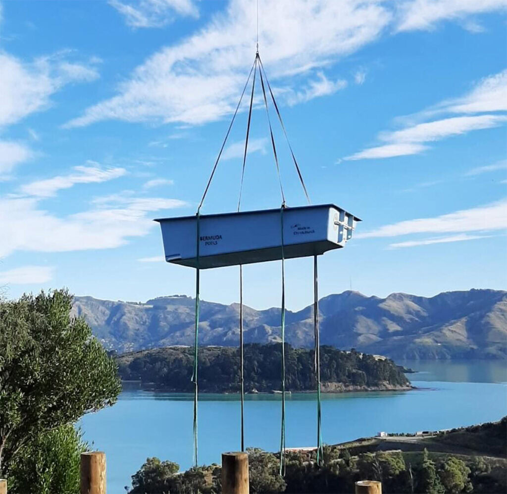 A pool being heli-lifted into place