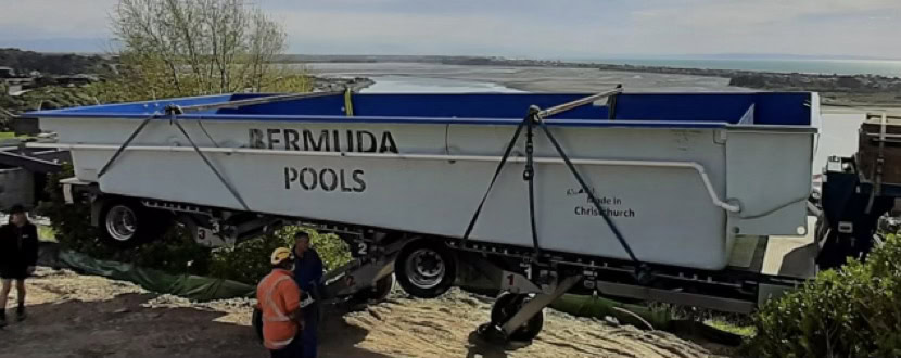 a wet-pit installed onto a Bermuda pool prior to installation.