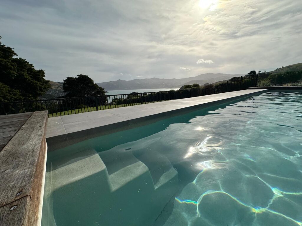 Akaroa Bermuda Pool Installed Sunset